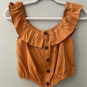 burnt orange off the shoulder top